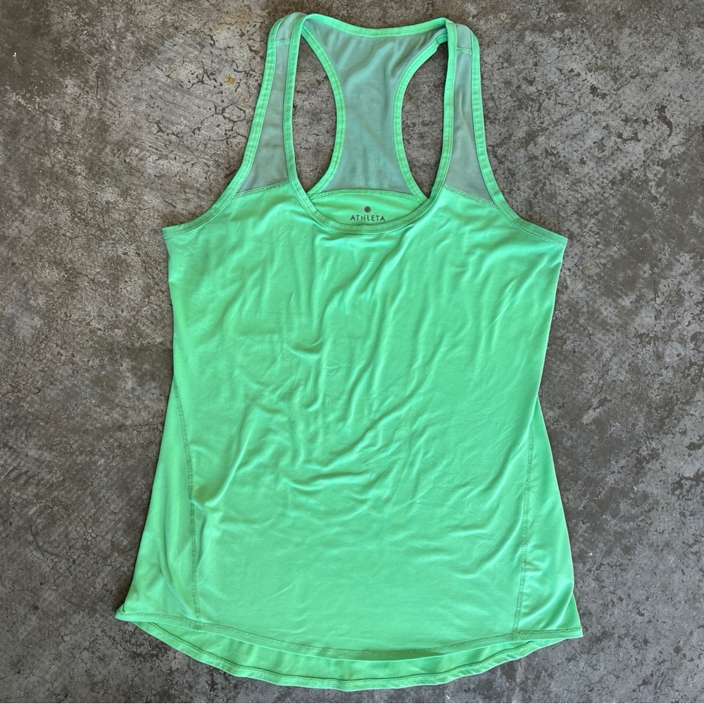 Athleta Green Racerback Tank Top Workout Running Mesh Breathable Activewear